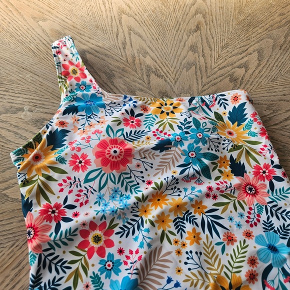 Cottagecore Floral One Shoulder Swimsuit Womens M Multicolor High Cut One Piece - Picture 4 of 10